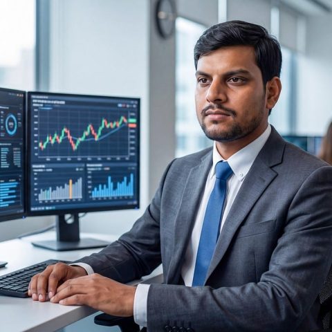 Een SOC analyst achter meerdere schermen met beveiligingsdashboards en alertmeldingen